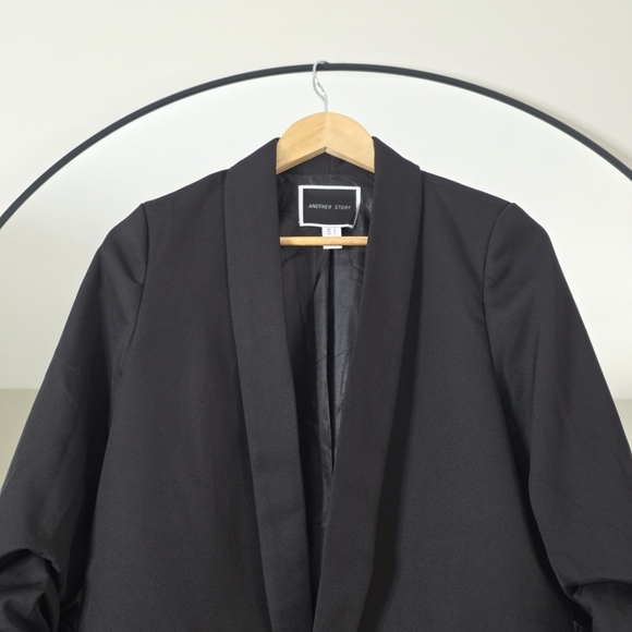 Another Story Black Ruched Sleeve Blazer, Size Small - Picture 2 of 11